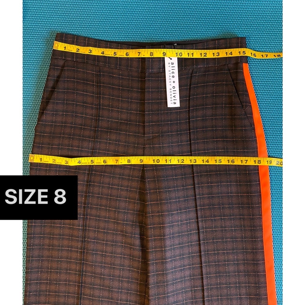 Alice + Olivia Dylan Orange Plaid High Rise Brown Black Pant - Picture 14 of 16